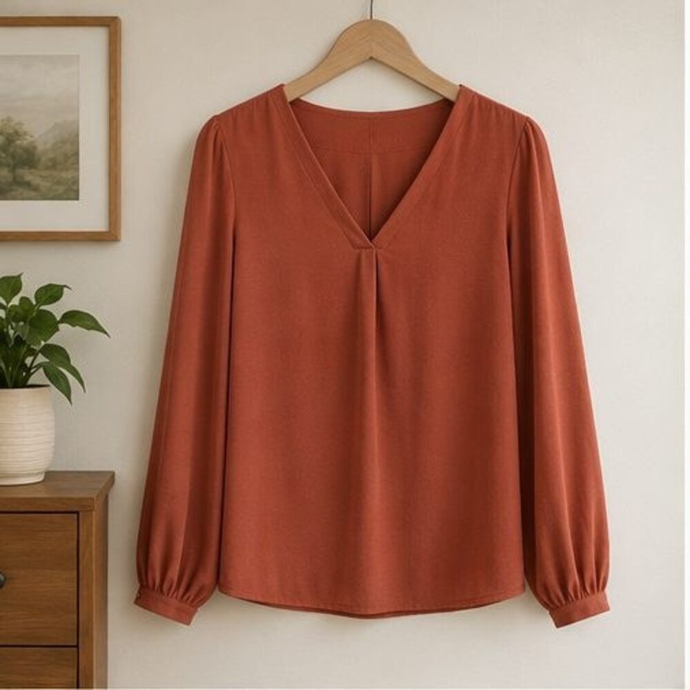 Terracotta V Neck Crepe Blouse